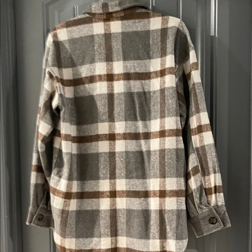 Plaid Button-Up Jacket - Brown and Gray - Picture 10 of 10